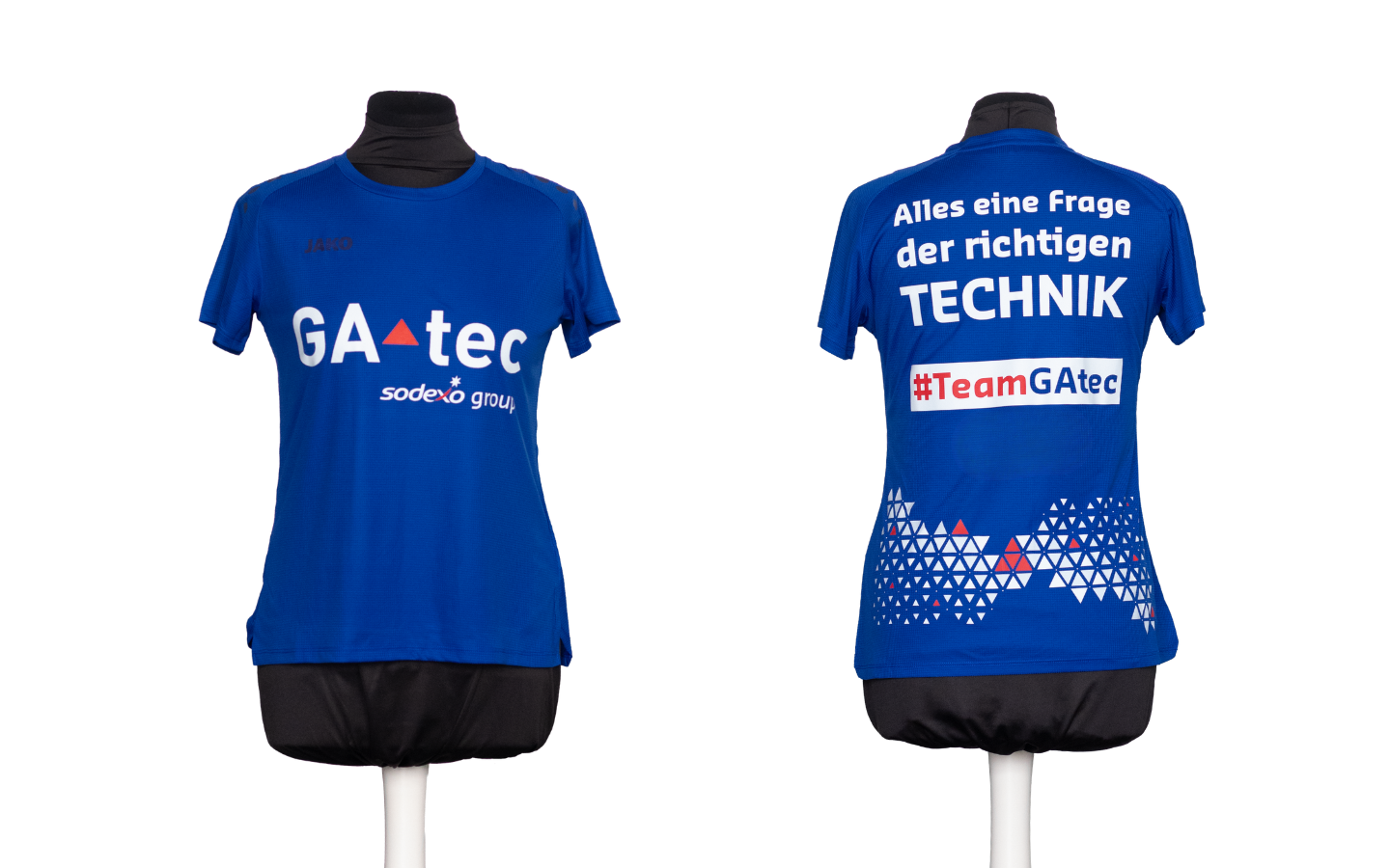 In der Grafik ist das einheitliche Team-Laufshirt der GA-tec zu sehen mit der Aufschrift "Alles eine Frage der richtigen TECHNIK - #TeamGAtec"
